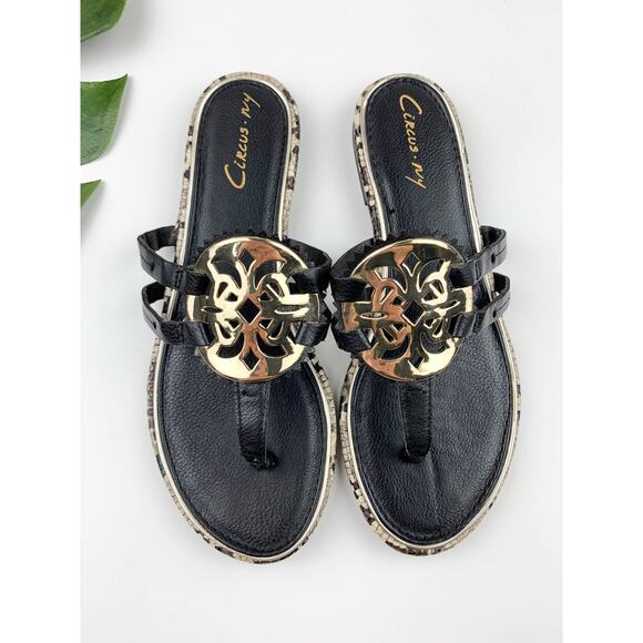 Circus by Sam Edelman Shoes - Circus NY Sam Edelman Canyon Sandals Black Gold Medallion Thong Women's 8.5